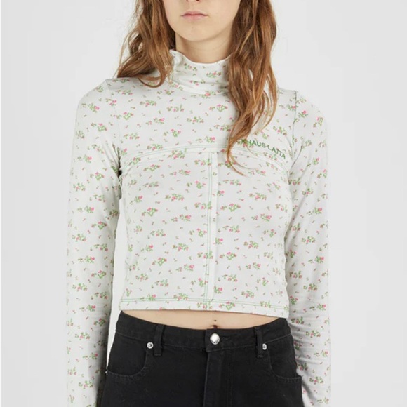 Eckhaus Latta Tops - Eckhaus Latta Cream Long Sleeve Fitted Crop Top